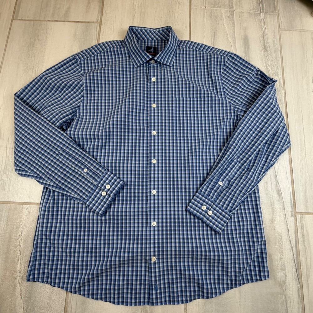 Johnnie-O Leonard PREP-FORMANCE Shirt Mens XL Laguna Blue Gingham JMWL6200